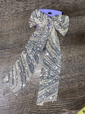 Claire  s Silver Ivory Sequin Long Hair Tail Bow NWt Christmas Party Birthday