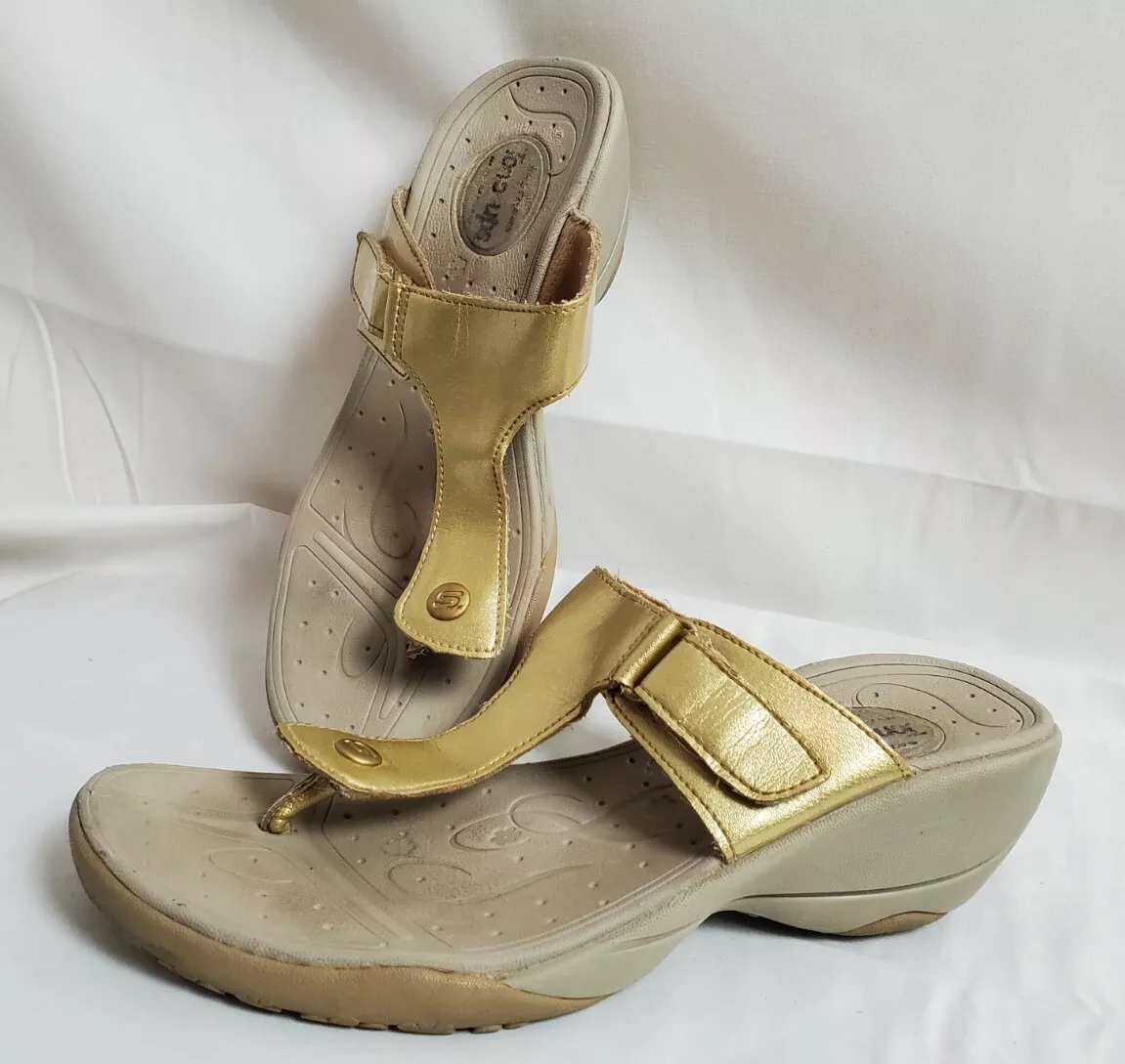 Skechers Womens Tone Ups Flip Sandals Gold Wedge Heel sz 6 | eBay