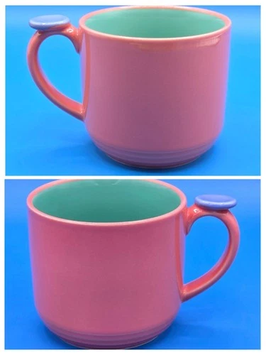 2 Lindt Stymeist Colorways Thumbprint Mug Salmon Green Blue Vtg 1980's JAPAN