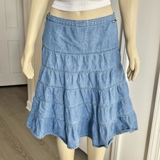 90's Tommy Hilfiger jeans denim midi tiered aline skirt, sz 9, vintage fairy
