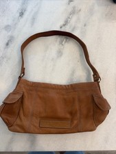 Vintage Fossil Brown Pebbled Leather Shoulder Bag Hobo Handbag Stitch Panel