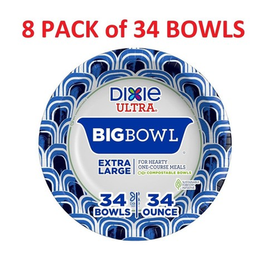 #ad 8 PACK Dixie Ultra Extra Large Paper Bowls 34 oz 34 Count Each Pack $48.00