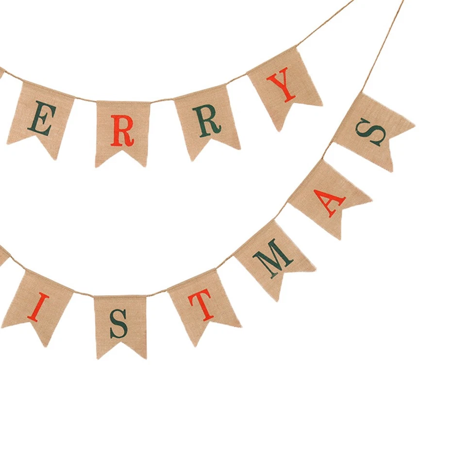 Guirnalda colgante de tela banderín hogar arpillera ambiente festivo Foto 3 de 4