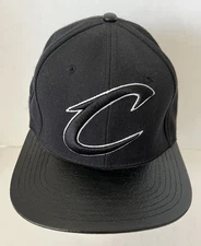 Cleveland Cavaliers Hat Strap Back Black On Black Leather Brim NBA Basketball