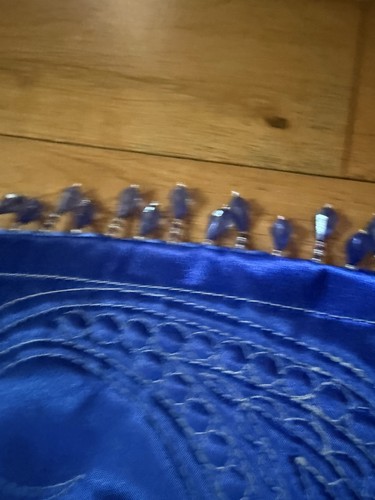 CHRISTMAS TREE SKIRT CHRISTMAS EVE BY SANTA'S BEST ROYAL BLUE WHT STITCHES BEADS - Bild 6 von 22