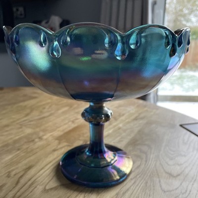 Vintage Indiana Glas Girlande blau Karneval Glas Fuß Schüssel 8,5''d 