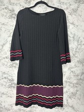 Nine West Zig Zag Knit Sweater Dress Black Purple Size M EUC
