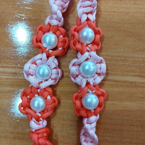 Floral Motif Smartphone Shoulder Strap Orange Pink Pearl Accent Nylon 57cm - 第 2/2 張圖片