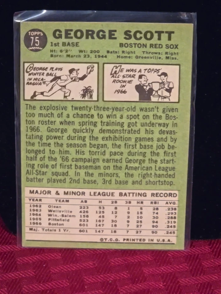 1967 Topps - George Scott #75 - Image 2 of 2