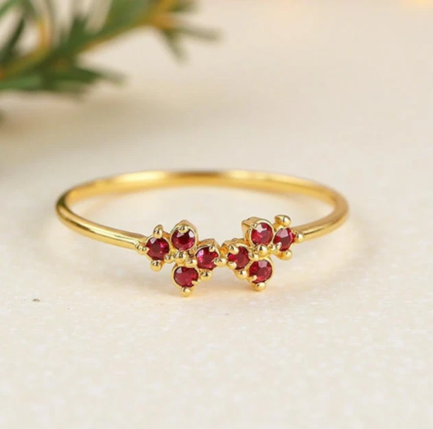 Dainty Lab Created Ruby Stacking Ring 18k Gold Plated Daily Wear Jewelry for Her - Image 4 of 4
