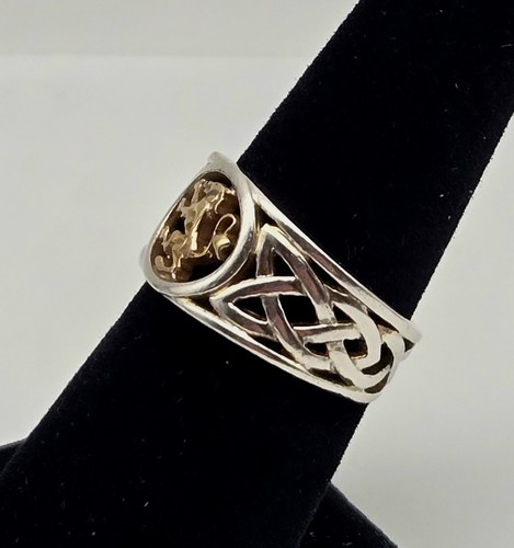 Keith Jack Celtic Knot Lion Rampant Signet Ring Sterling Silver 10k Gold Sz 6.5 - Imagen 3 de 4