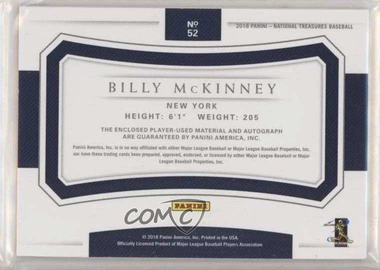 2018 Panini National Treasures Holo Gold /25 Billy McKinney #52 Rookie Auto RC - Image 2 of 2