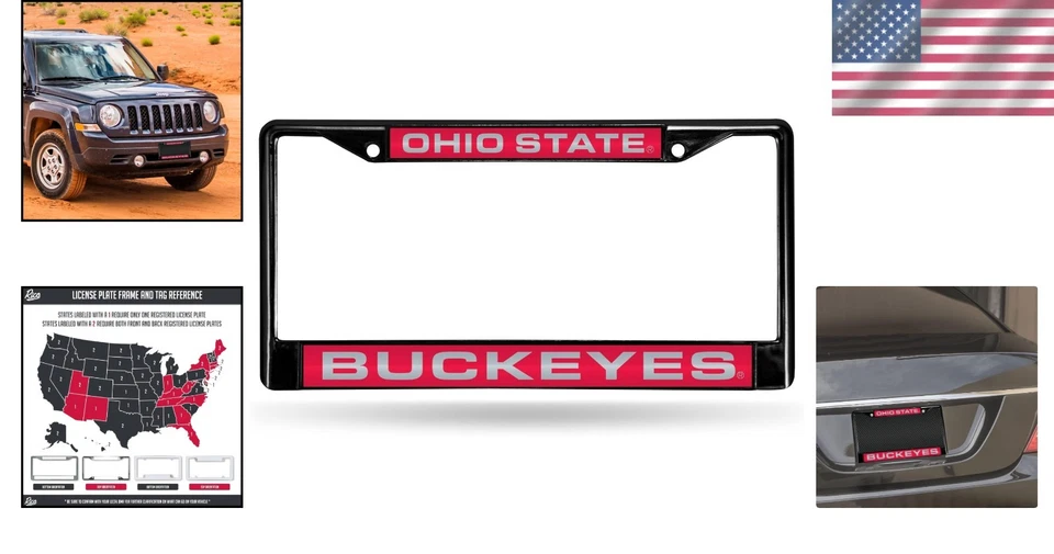 Marco de matrícula cromado corte láser Ohio State Buckeyes - 12" x 6" idea de regalo Foto 2 de 4