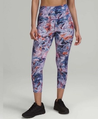 Lululemon Women's Base Pace HR Crop Leggings Size 6 Abstract Purple Orange