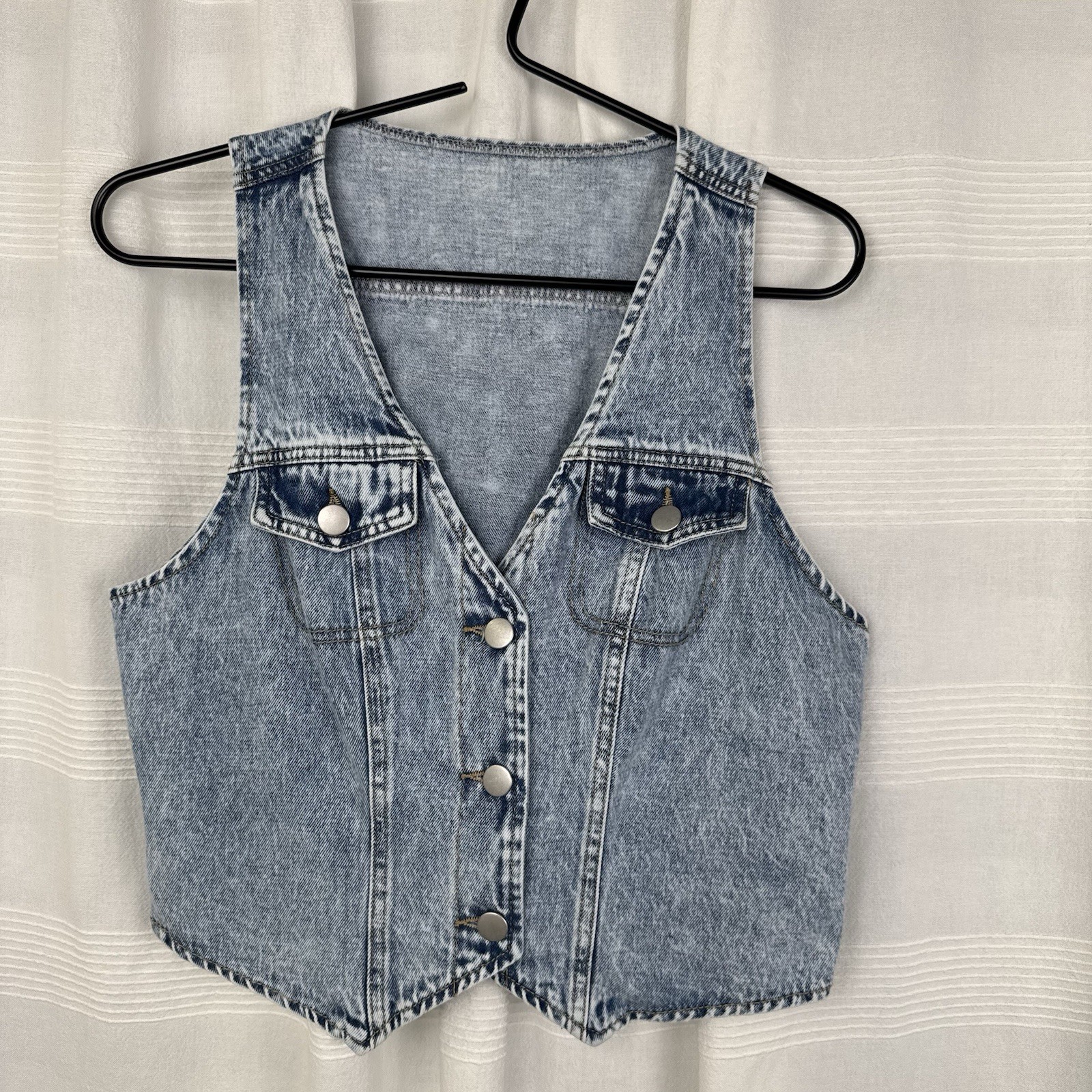 Forever 21 Cropped Denim Vest Womens Western Cowgirl Light Wash Button Front