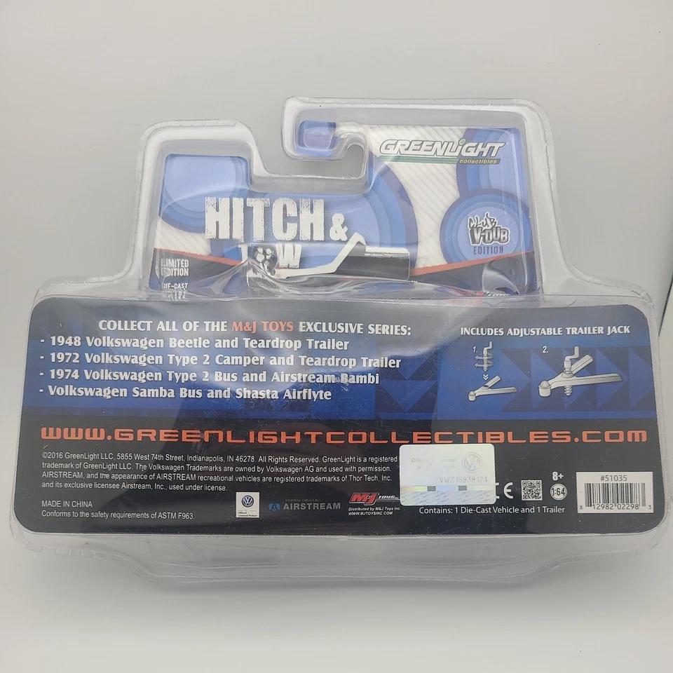 1/64 Greenlight enganche y remolque 1974 Volkswagen tipo 2 autobús rojo Airstream Bambi Foto 2 de 4
