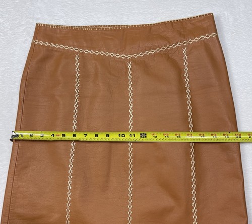 Gonna vintage GAP pelle kaki 10 foderata punto a contrasto cammello marrone Y2K - Foto 9 di 10