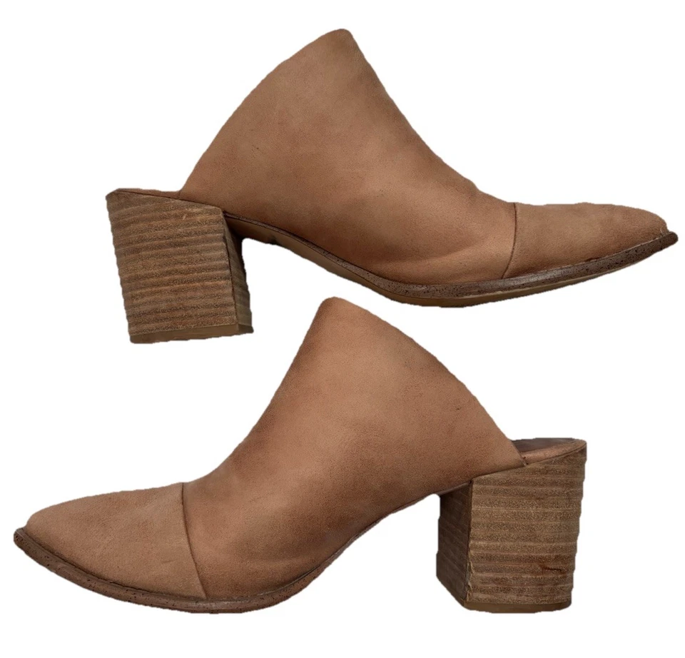 Report Tan Suede Mules Slip-on Block Heels Pointy Toes Studded 9 Comfortable! - Image 2 of 4
