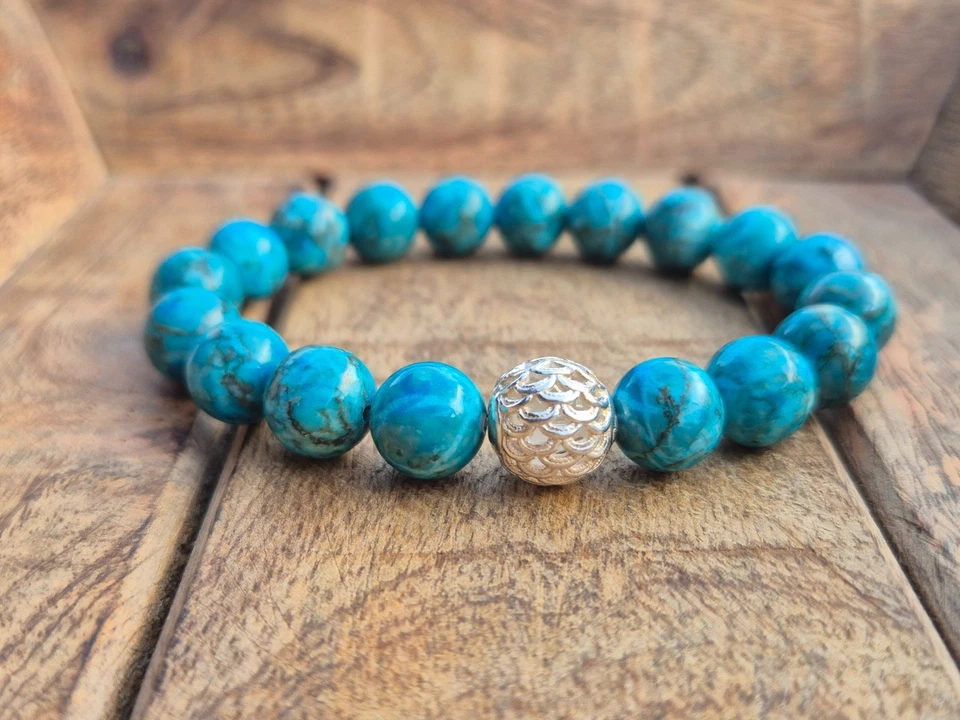 Echter Türkis 10mm mit 925 Echtsilber Perle Armband Bracelet Perlenarmband - Bild 2 von 3