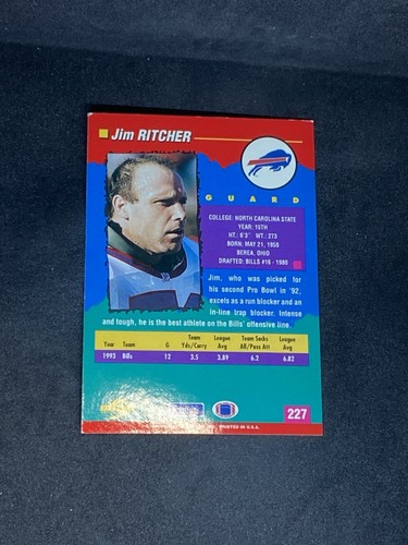 Jim Ritcher 1994 Score #227 Buffalo Bills Auto Autographed Signed NFL Card - Picture 3 of 3