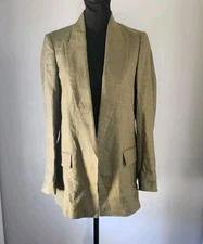 ZARA Womens Green Long Sleeve Open-Front Blazer Linen Roll Up Sleeves Size XS