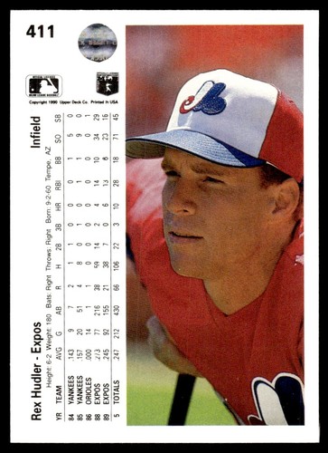 1990 Upper Deck Rex Hudler Montreal Expos #411 - Picture 2 of 2