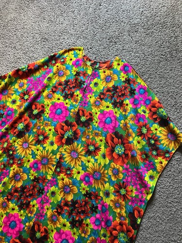 Vintage 60s 70s Floral MuuMuu Dress Multicolor Maxi Kaftan Psychedelic Plus Size - Picture 3 of 6