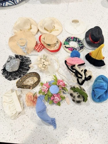 Vintage Barbie Doll Hats Lot 1950s 60s Felt Straw Bonnets Accessories