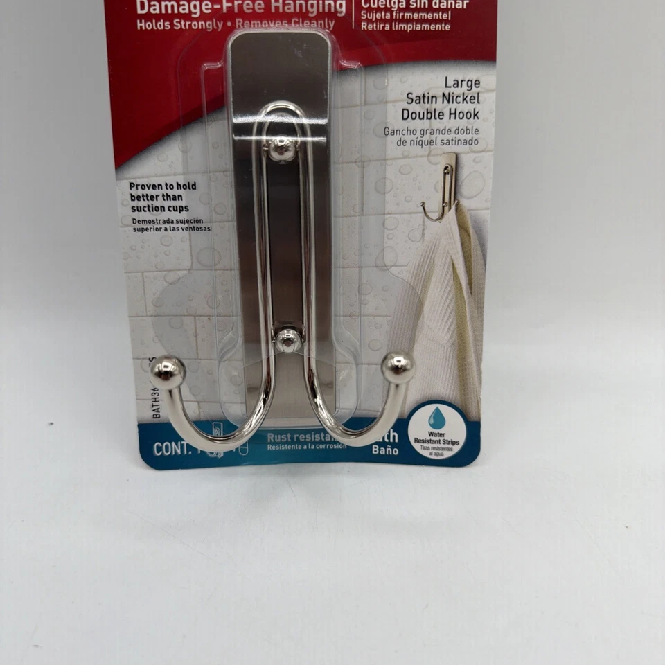 3M Command Baño Doble Gancho Grande Níquel Satinado Soporta Hasta 4 libras Paquete de 2 Foto 3 de 4