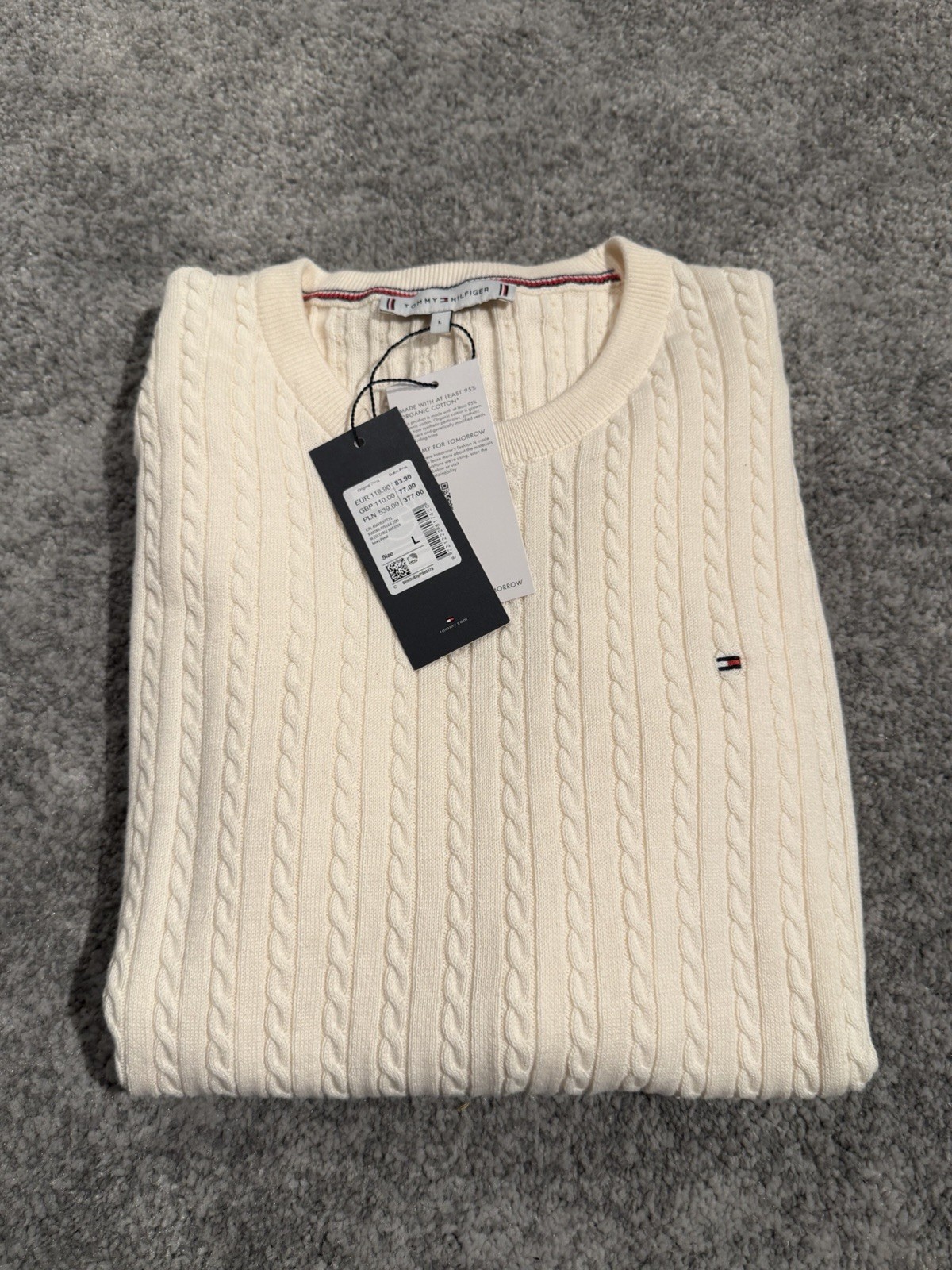 Tommy Hilfiger Women's Ivory Cable Knit Jumper Size L. BNWT