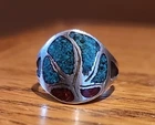 Vintage Silver Tree of Life Turquoise Red Coral Chip Inlay Ring sz 11 Southwest