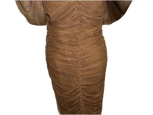 ASOS Curve Chocolate Sweetheart Neck Mesh Ruched Midi Dress Size US 16 - Picture 8 of 11