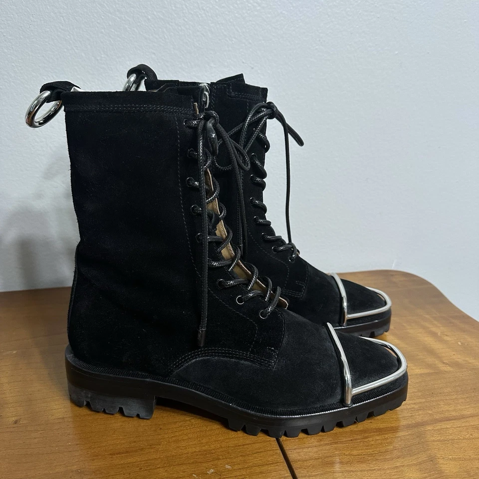 $1,003 ALEXANDER WANG Kennah Lyndon Gamuza Motociclista Botas de Combate Negras Talla 37 Foto 3 de 4