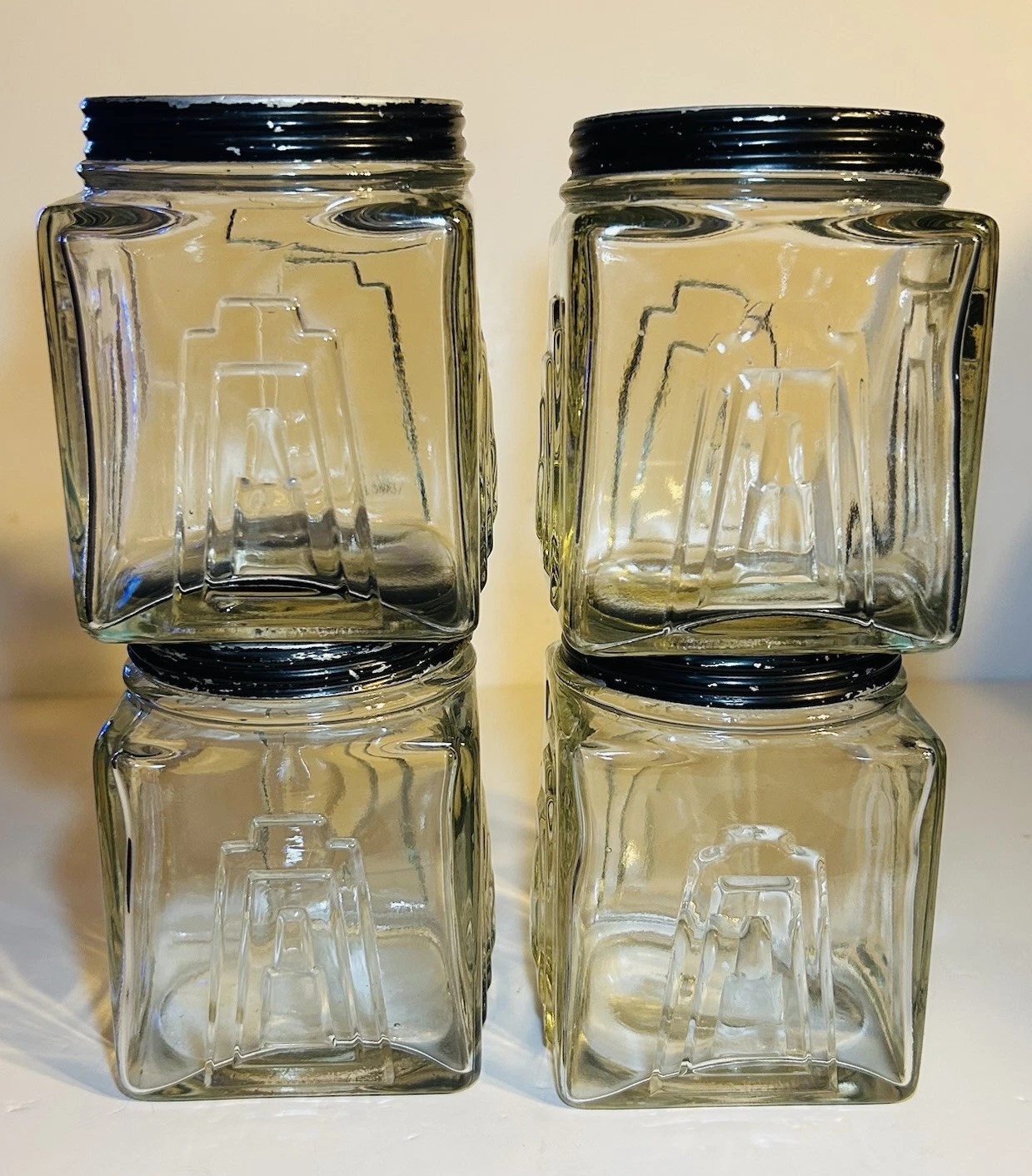 Vintage Art Deco Glass Necco Candies General Store Counter Top Display Jars X 4
