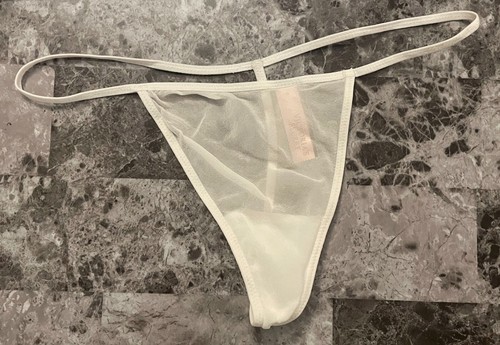 NWT VICTORIA'S SECRET MEDIUM 100% SILK SHEER SEE THROUGH WHITE V STRING PANTIES