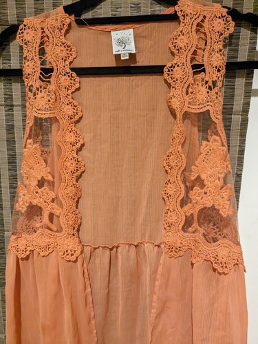 Self Esteem Open Wrap/Vest Orange Embroidered/Sheer Sleeveless Size M - Picture 7 of 11