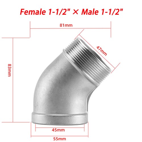 Stainless Steel 304 Male x Female Elbow (45 Degree) Threaded BSP Pipe Fittings - Picture 11 of 20