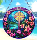 Holy Cross Flowers Suncatcher Colorful Christian Religion Serenity Prayer Peace