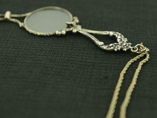 Victorian Lorgnette Folding Opera Glasses with Sterling Silver Chain - Reading - Picture 3 of 9