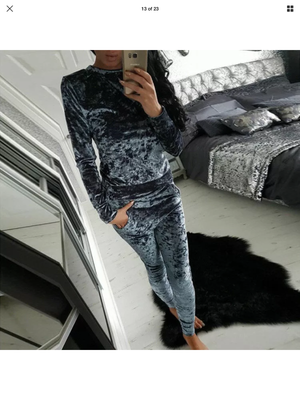 New Ladies Womens Velour Velvot Crushed 2 Piece Lounge Wear Jogger Tracksuit SET New Ladies Womens Velour Velvot Crushed 2 Piece Lounge Wear Jogger Tracksuit SET
