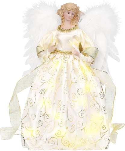 Angel Christmas Tree Topper Ornament with White Feather Wings,Angel Ch - Bild 2 von 12
