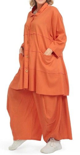 PLUS SIZE ORANGE LINEN BLEND 2 POCKETS COLLAR A-LINE JACKET/TUNIC Size 24-26 - Picture 4 of 5