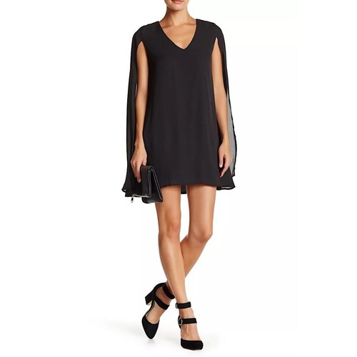 Romeo & Juliet Couture Cape Dress Women's Sz M V-Neck Chiffon Overlay Minimalist - Picture 9 of 10