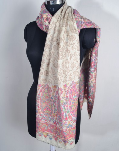 Off-White Detailed Handwoven Kani Shawl Soft 100% Cashmere Pashmina Paisley Wrap - Picture 7 of 12