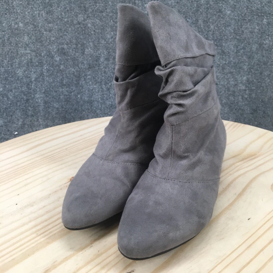 Botas Arizona para mujer 6 M botín al tobillo gris gamuza tirar de punta almendra tacones en bloque Foto 3 de 4