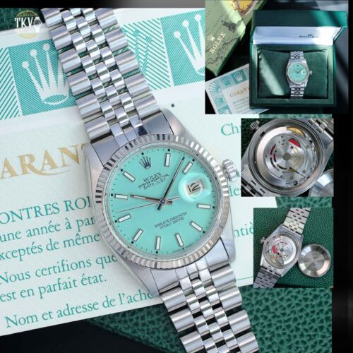 ROLEX MENS DATEJUST 18KW GOLD STEEL CUSTOM TIFFANY DIAL ORIGINAL BOX & PAPERS - Picture 2 of 20