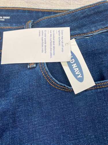 NWT Old Navy Size 8 Women's High Rise Cuffed Bermuda Denim Jean Shorts Dark Wash - Picture 6 of 16