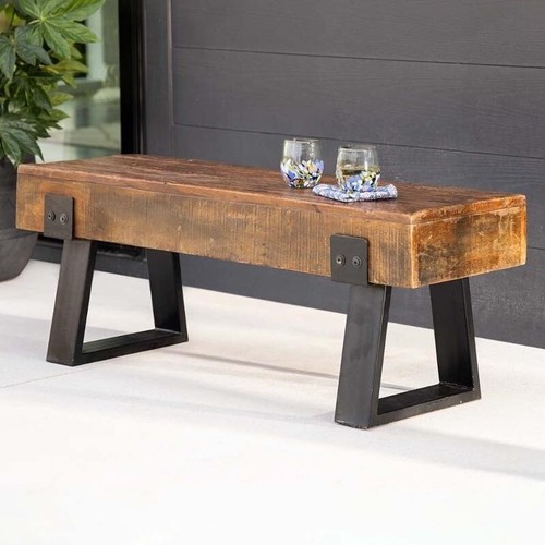 VivaTerra Richland Indoor/Outdoor Reclaimed Wood Bench - 48"L x 16"W x 18"- NOB - Picture 3 of 5