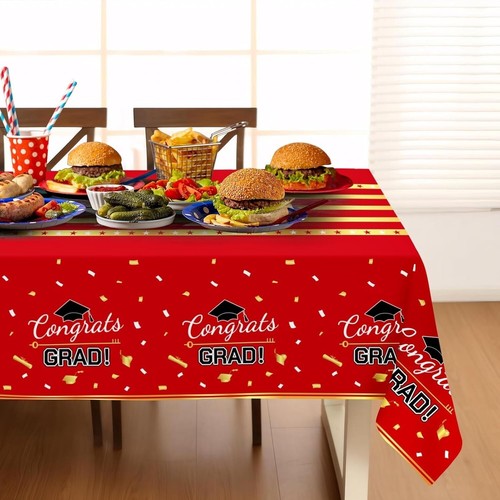 3 Pack Graduation Tablecloth2025 Graduation Party DecorationsRed and Gold - Picture 3 of 32