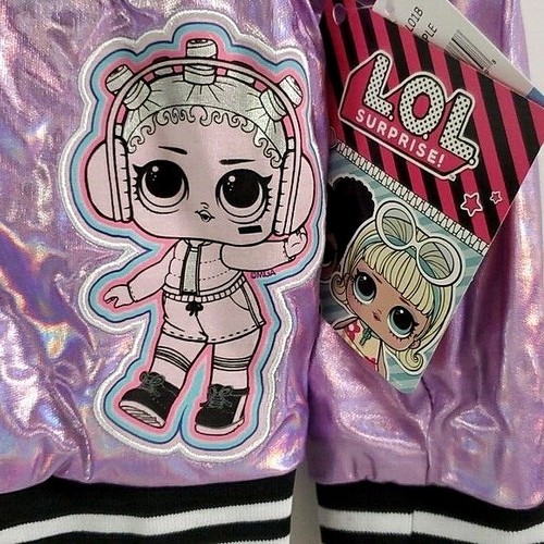 Girl's Metallic Purple LOL Surprise! Bomber Jacket & Pink Tee - Picture 7 of 8